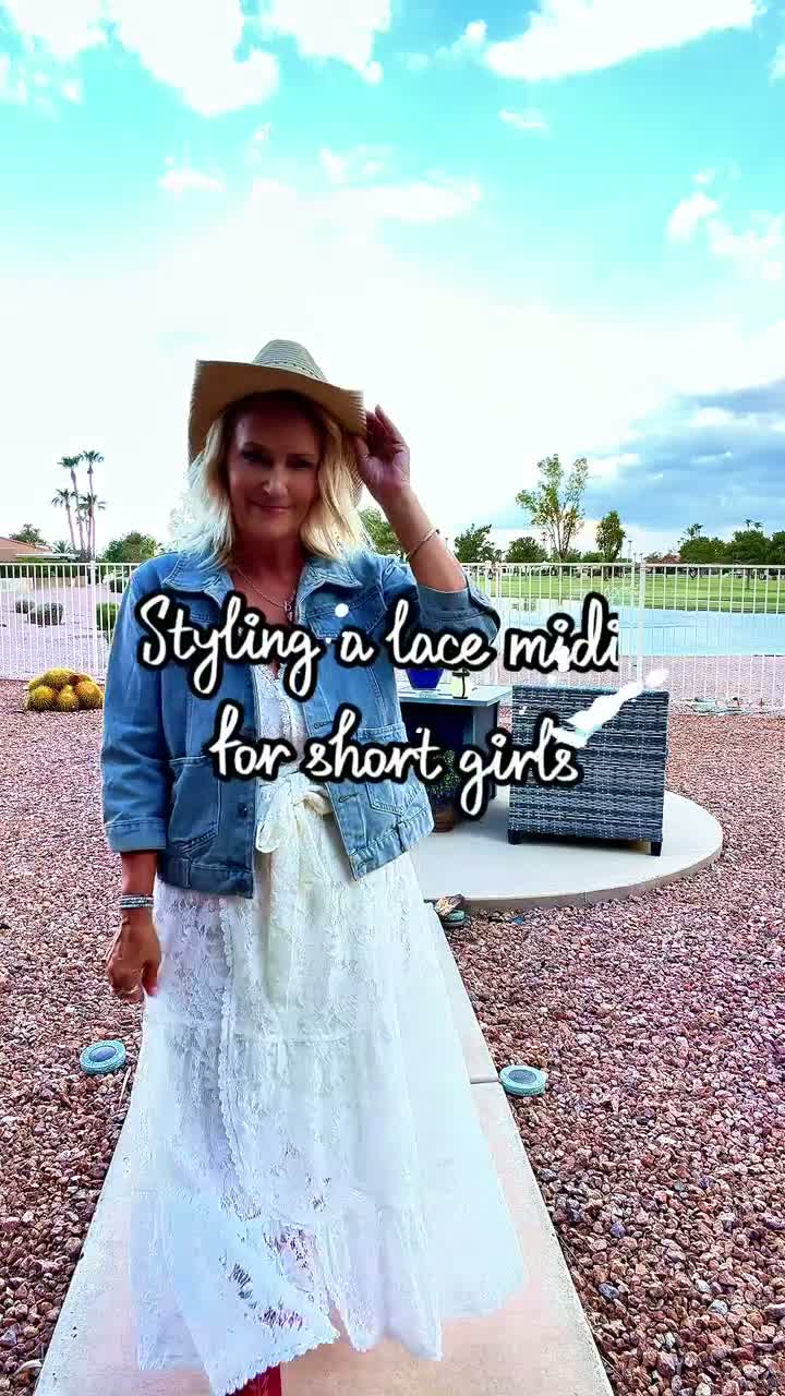 Michelle wearing the Maribel lace dress, size S